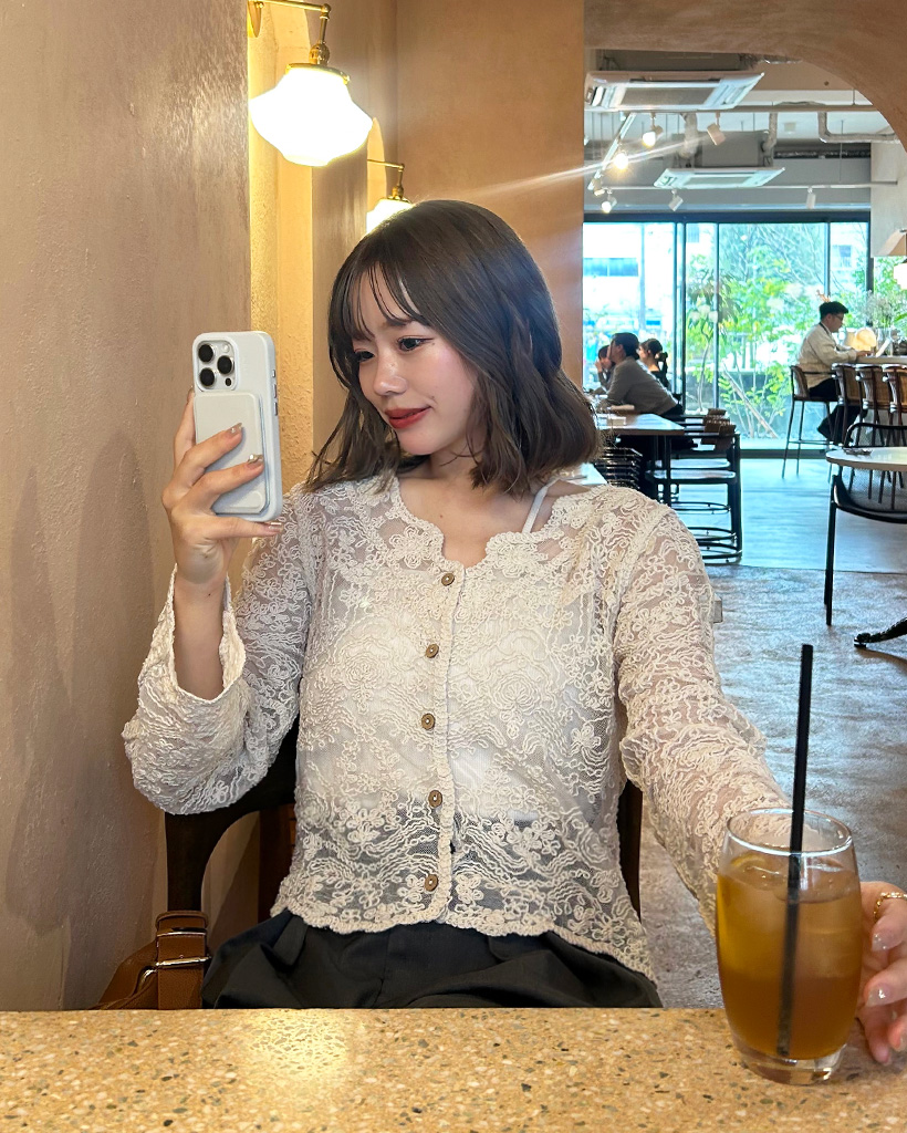 Vネックレースシースルーカーディガン