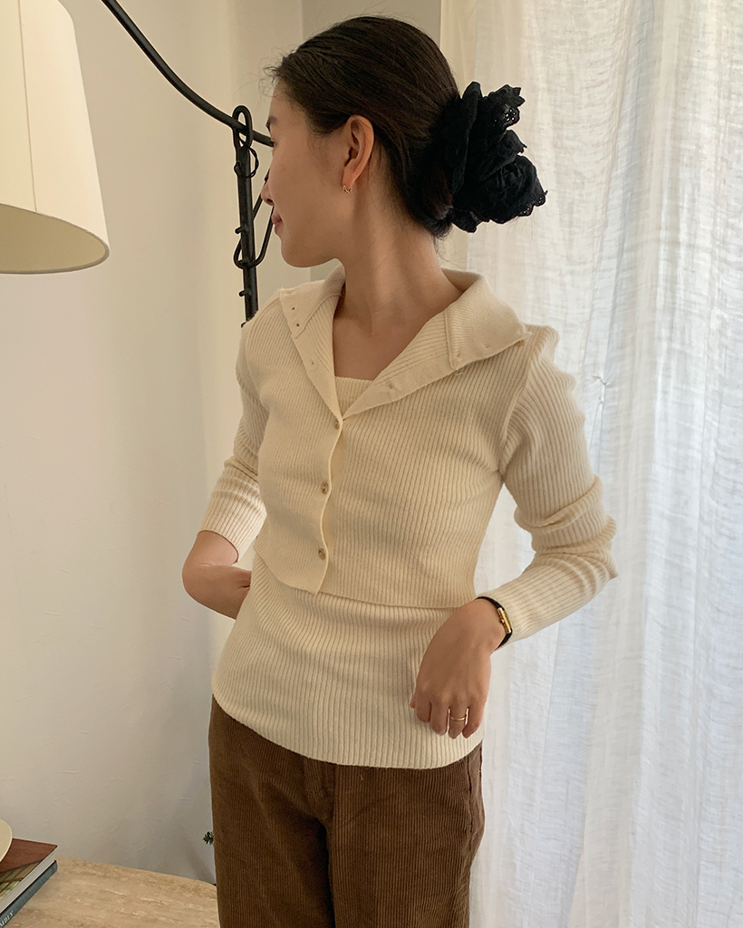 レイヤードリブニットカーディガン