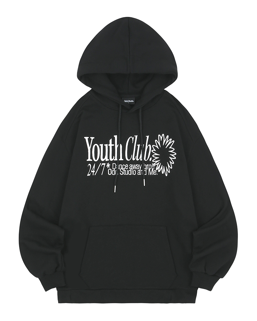 Youth Club Pintuck Oversized Fit Hoodie - black