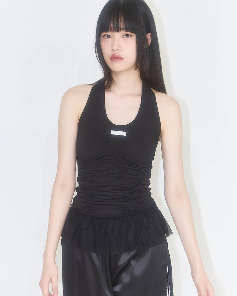 ★ILLIGO★ RIBBON SHIRRING LAYERED SLEEVELESS Ribbon Shirring Layered Sleeveless Black | ファッション通販