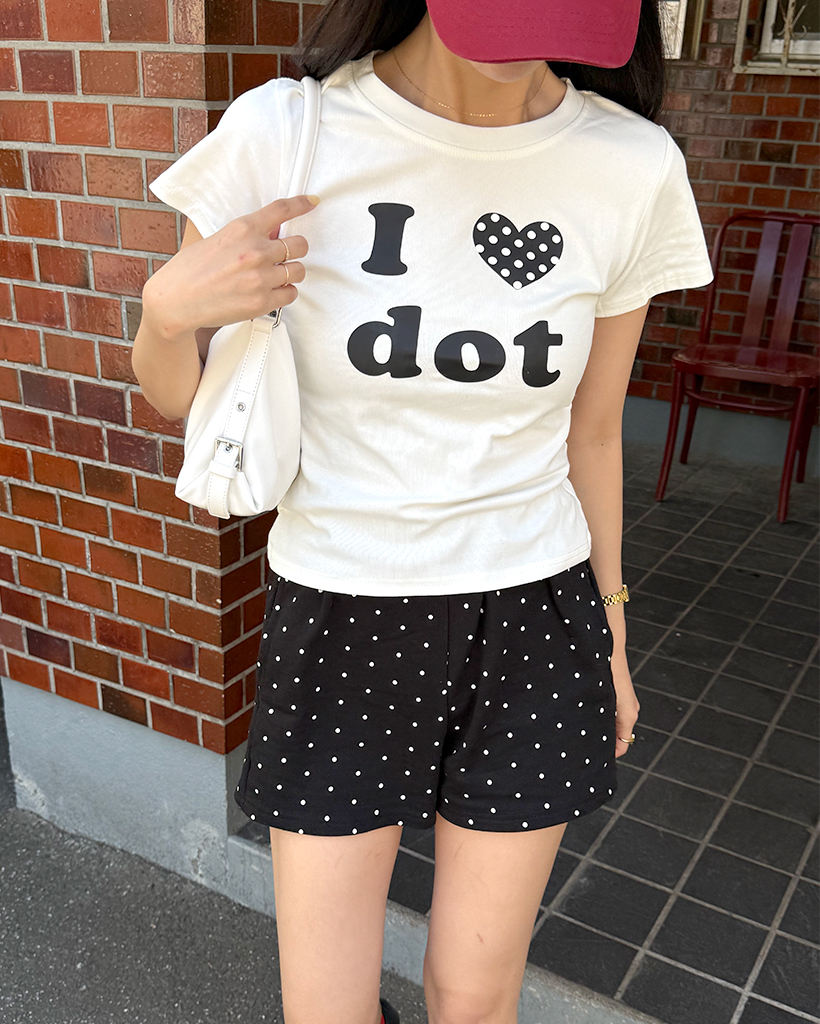 LOVEドットセミクロップ半袖Tシャツ