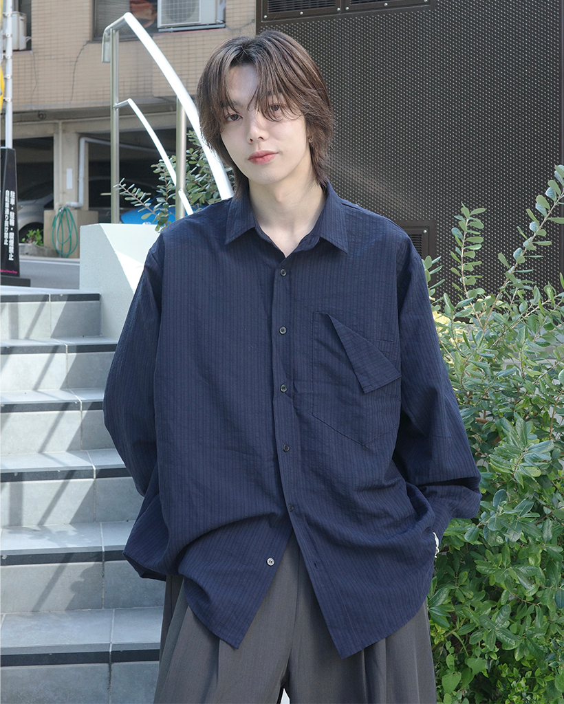 パッチポケットポイントルーズフィットボーダーシャツ