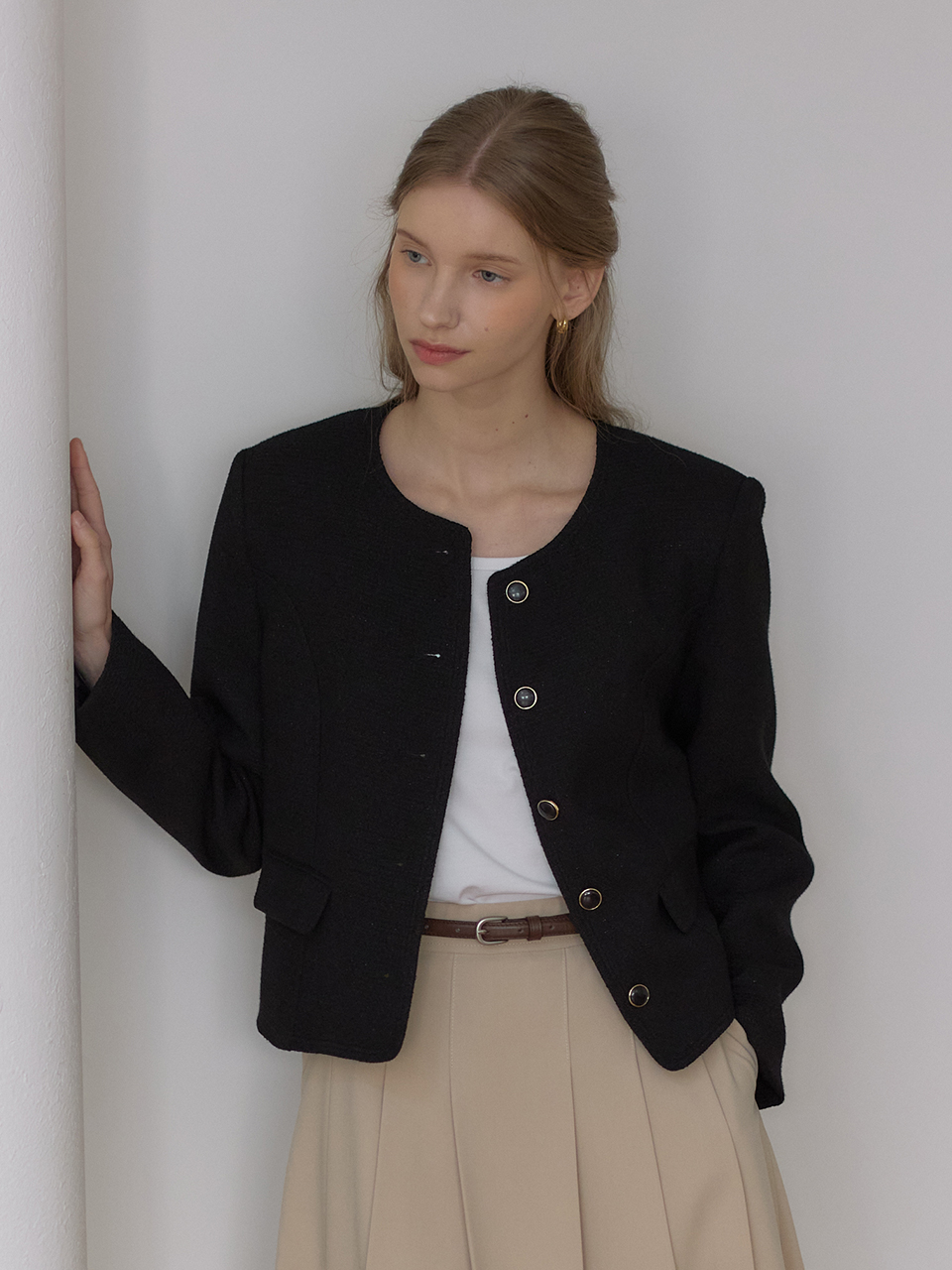 Flow Line Tweed Jacket - Black