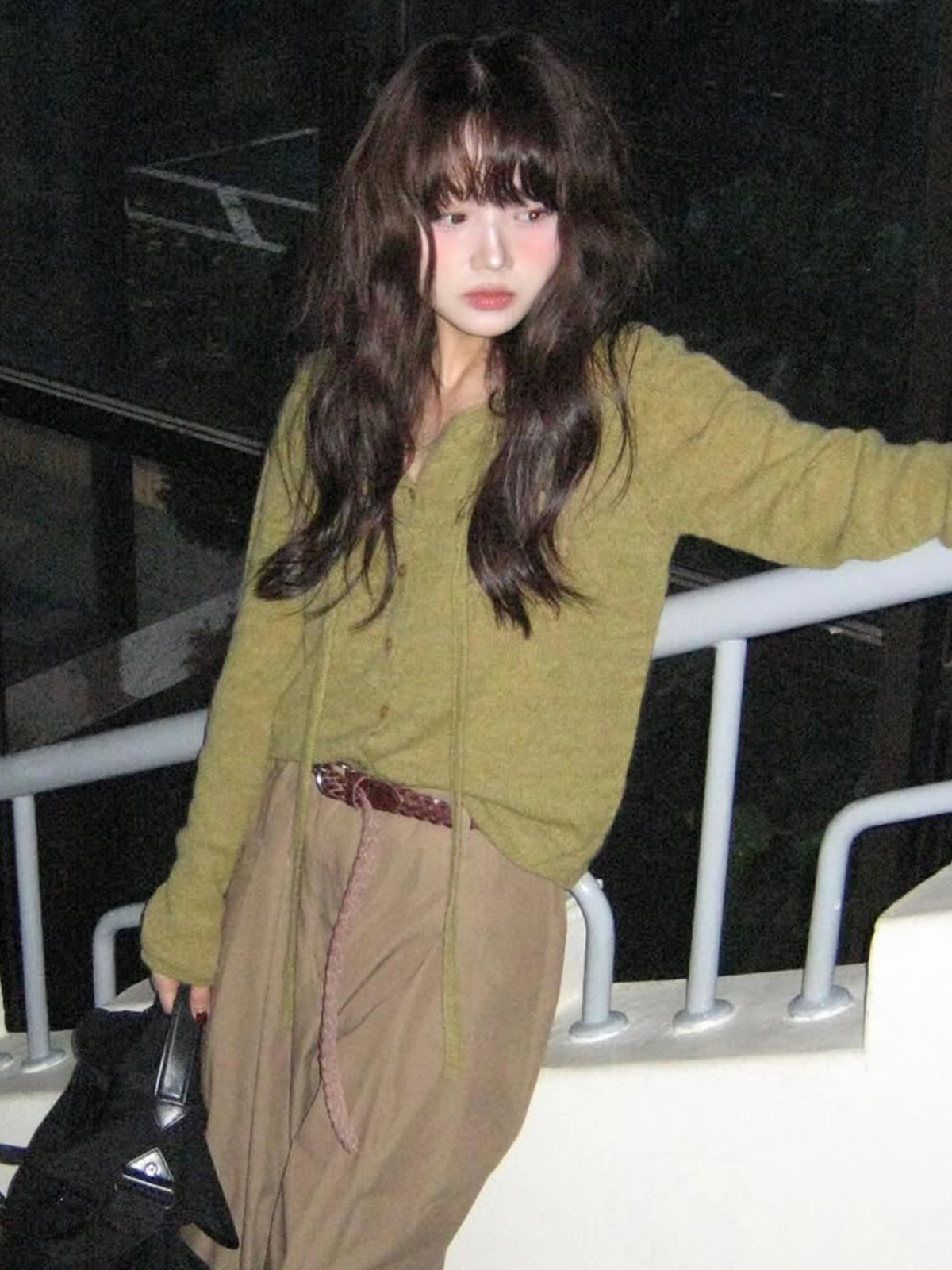 Ribbon alpaca knit cardigan FRFA02CD04_Olive