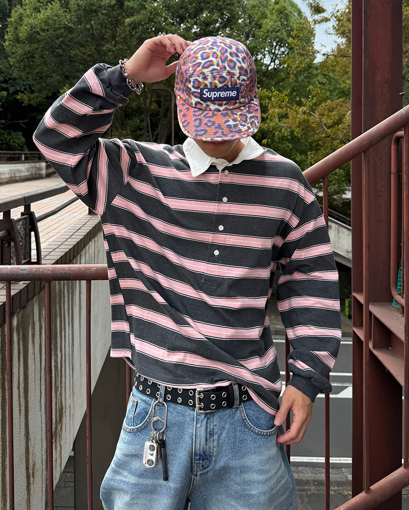 ストライプラグビーロングシャツ