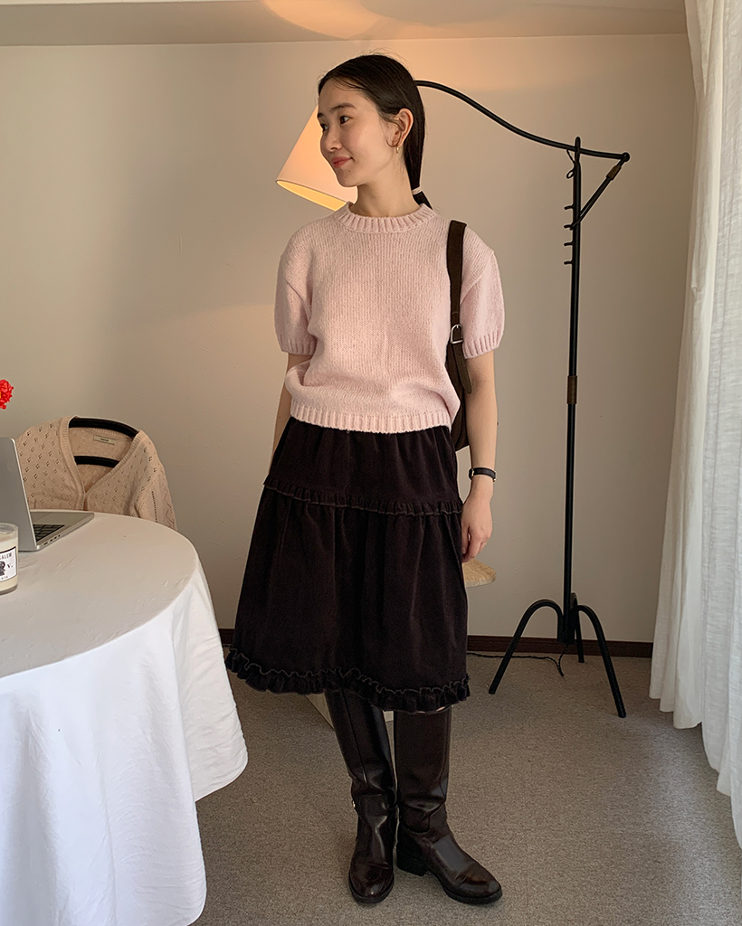 フリルコーデュロイミディスカート