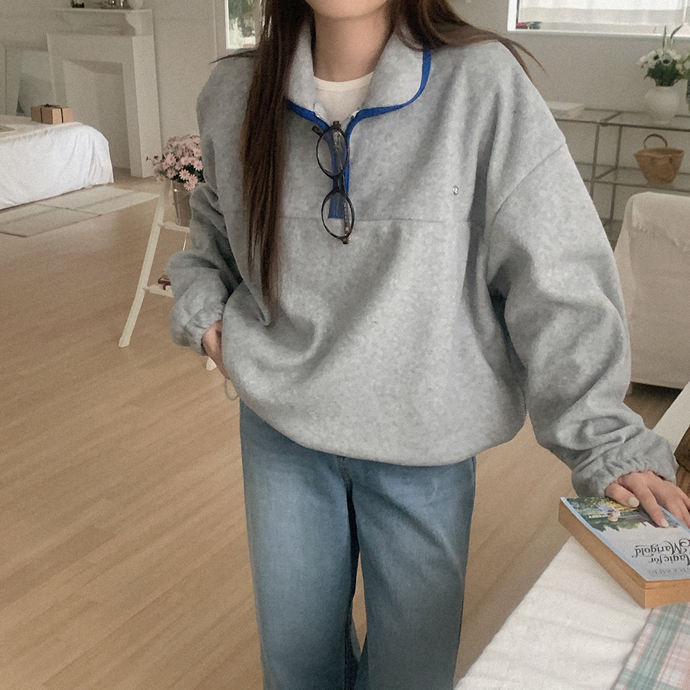 フリース ハーフジップ 襟付き スウェット