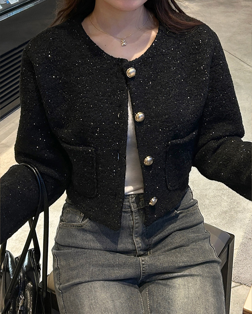 ゴールドボタンポイントツイードジャケット