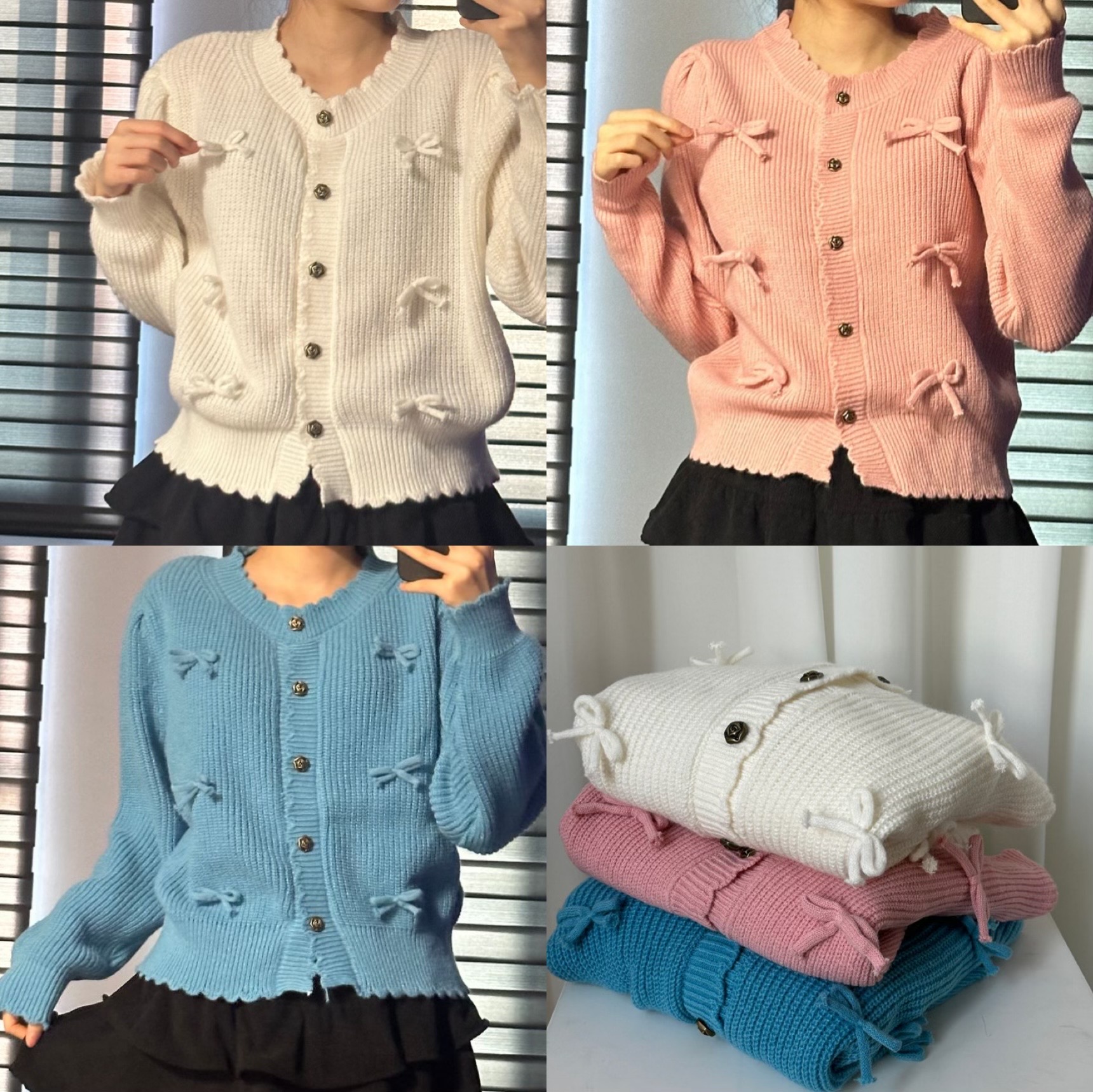 リボンポイントフリルニットカーディガン | ファッション通販