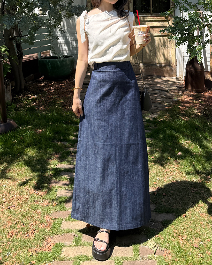 シンプルリネンウエストゴムマキシスカート