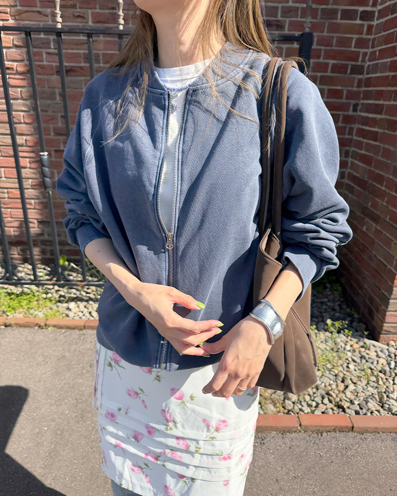 ピグメントラグランショルダーダブルジップスウェット