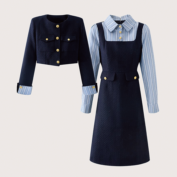 ネイビーウエストワンピースセットアップ