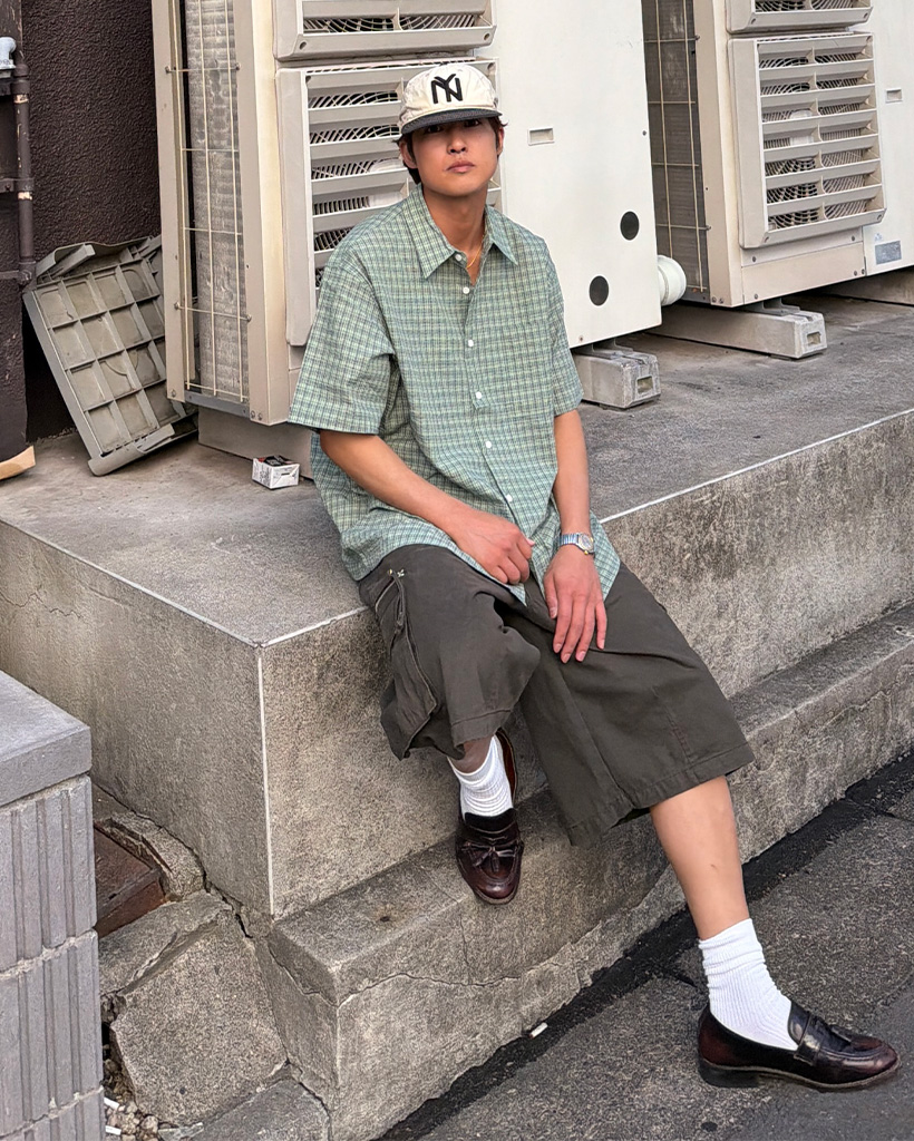 チェックボックスシルエットハーフシャツ