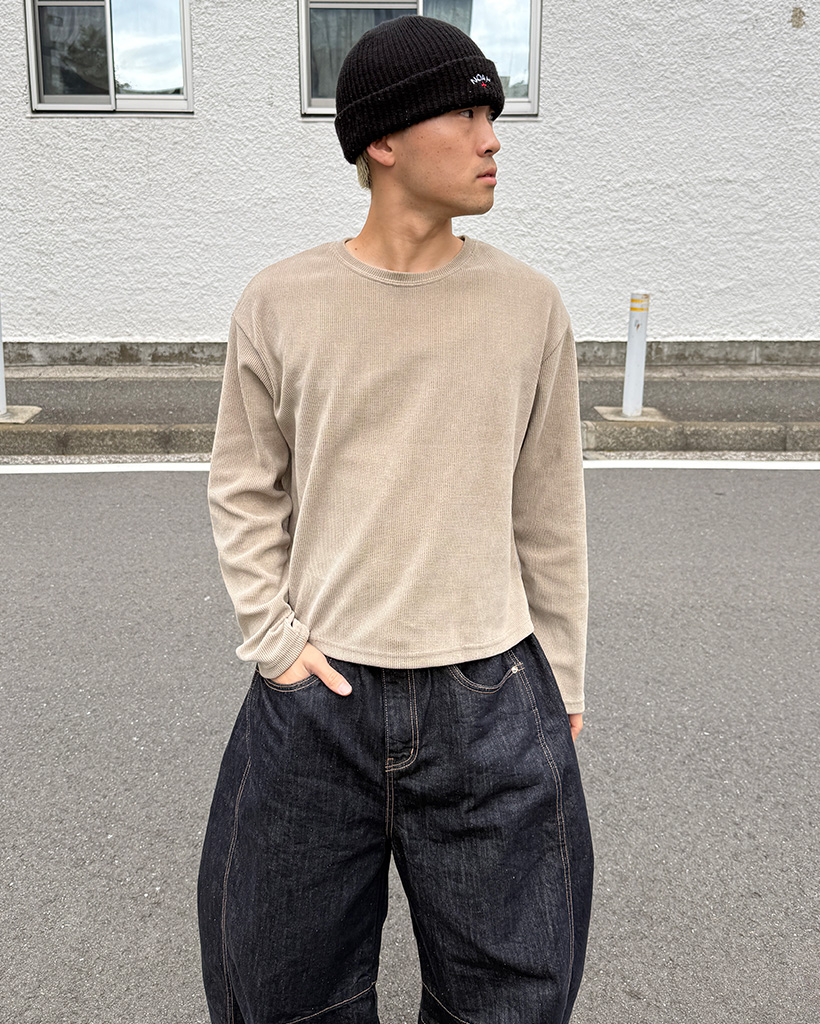 ワッフルロングスリーブロングTシャツ