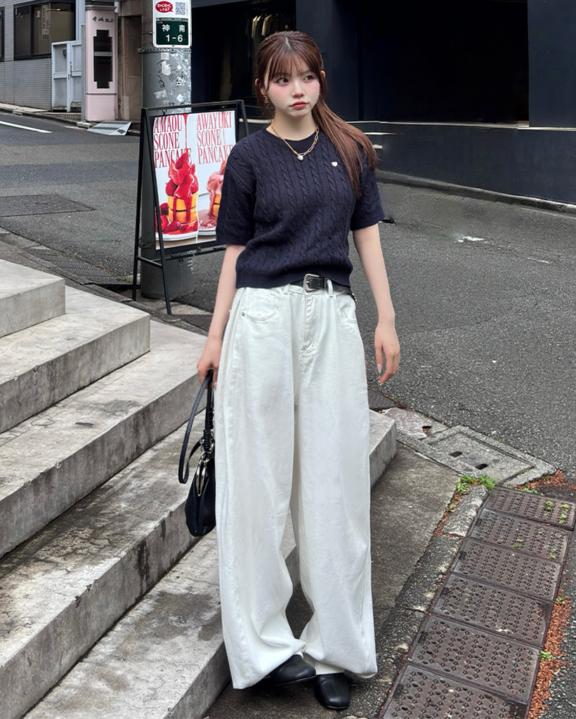 バックボタンディテールワイドパンツ