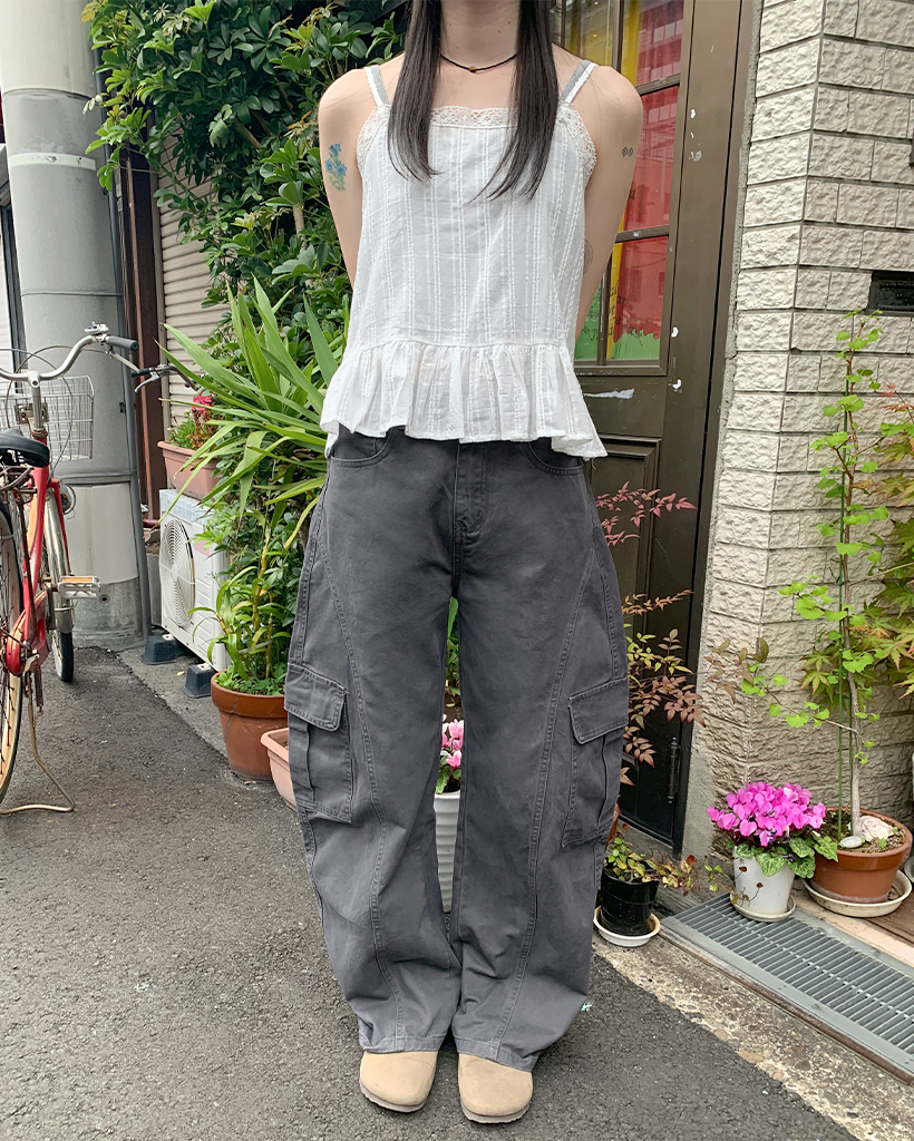 ワイドフィットバックウエストゴムカーゴパンツ