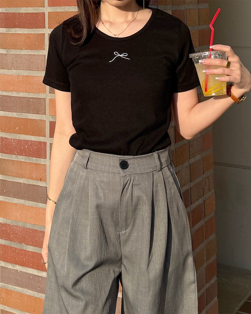 リボンパッチポイントショートスリーブTシャツ