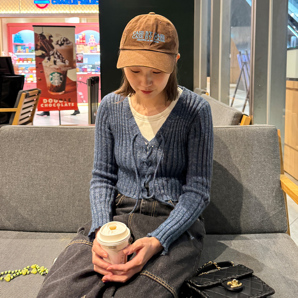 MIU ストライプハートクロップドニット