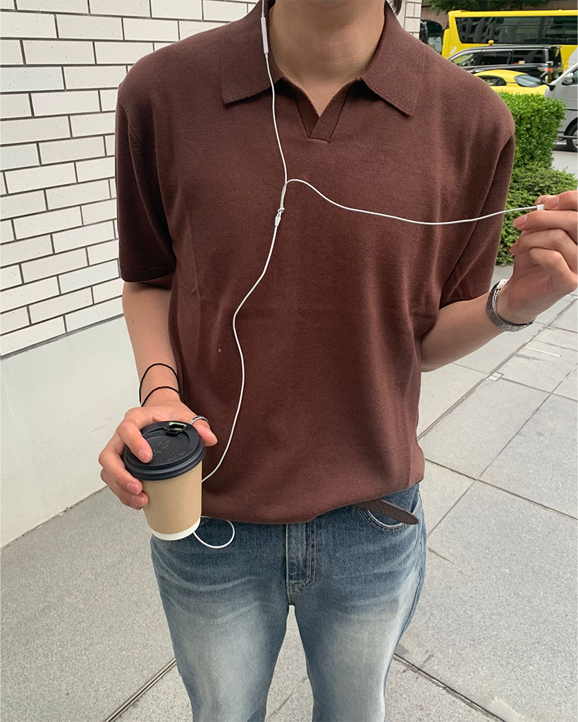 テンセルオープンカラー 半袖 ニットTシャツ