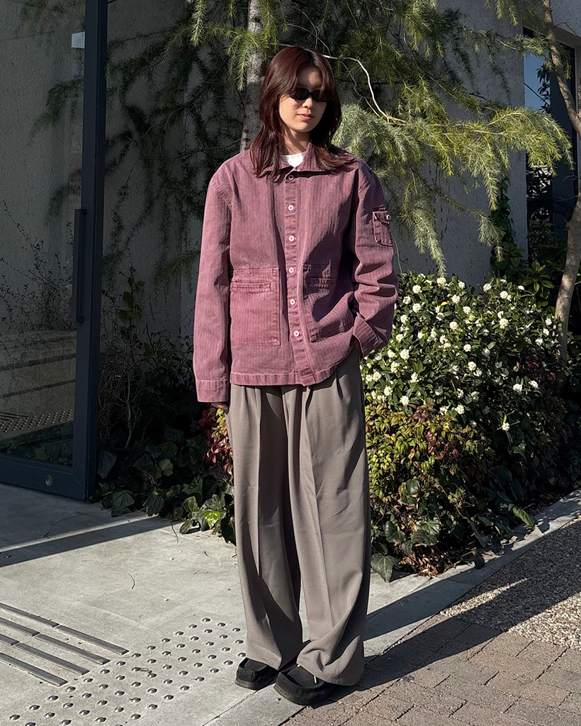 （ユニセックス）ピンタックシンプルハーフバンディングワイドスラックス