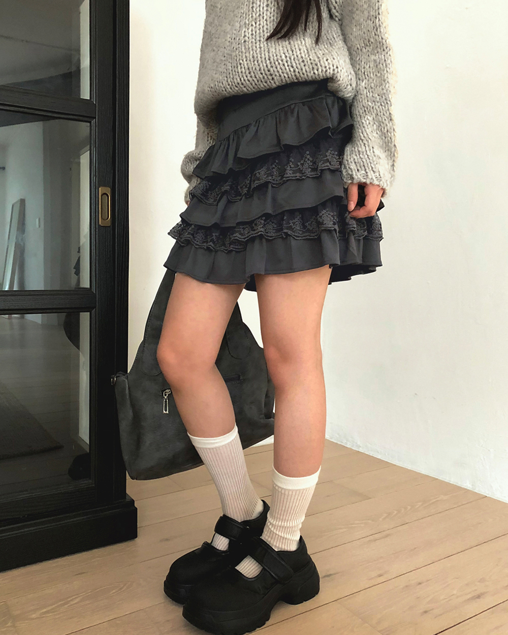 00s ポリエステル ティアードスカート フリル ブラック itimi 00s ポリエステル ティアードスカート フリル ブラック itimi