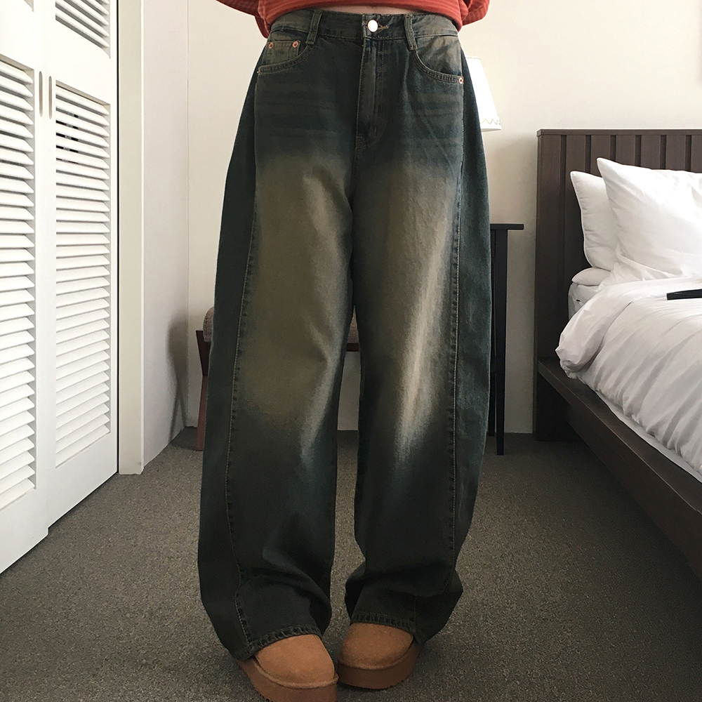タック入りウォッシュワイドデニムパンツ | ファッション通販