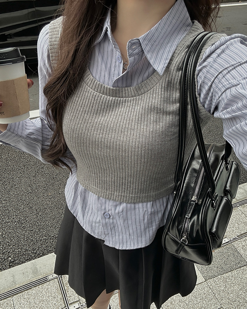 ベストレイヤードボーダーシャツ