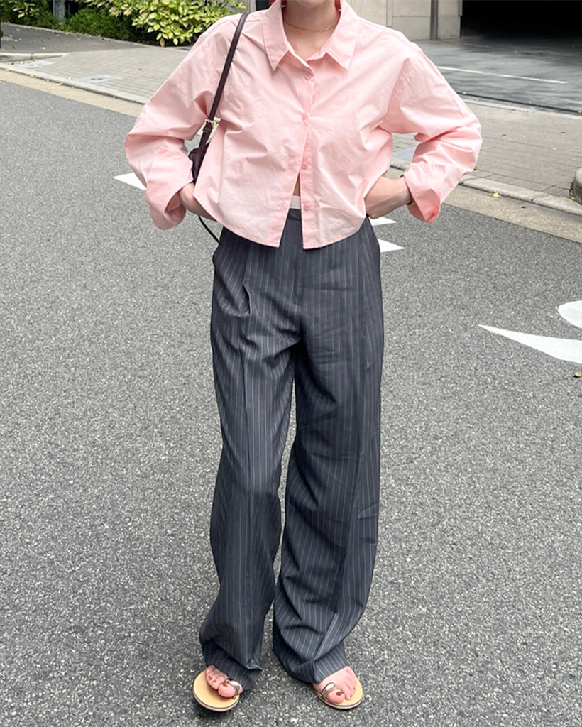 ストレートフィットストライプウエストポイントスラックス