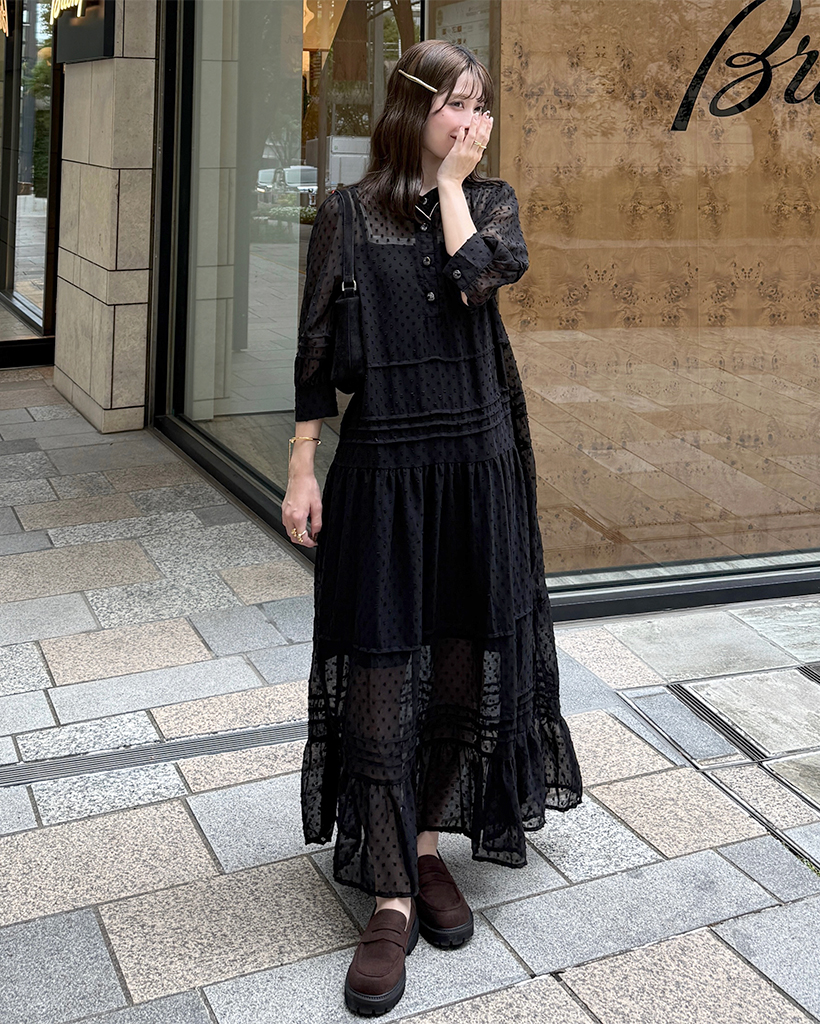 ドットレースシースルーロングワンピース | ファッション通販サイト NUGU