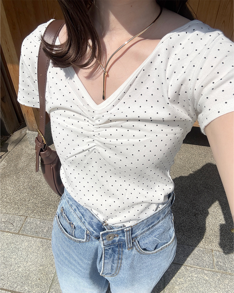 vネックドットシャーリング半袖Tシャツ