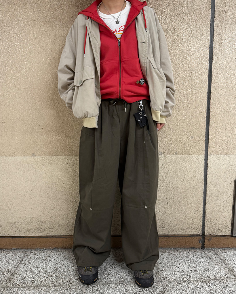 （ユニセックス）ドローストリングピンタックスラックス