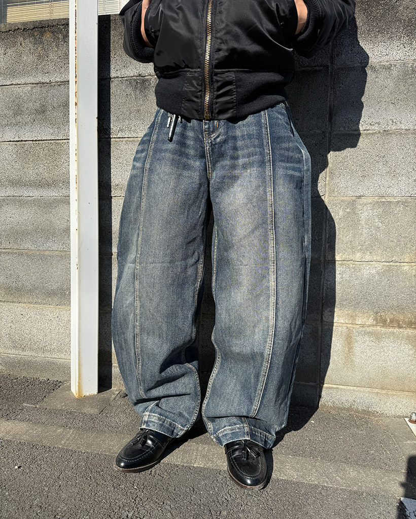 ブラッシュド切替ワイドデニムパンツ
