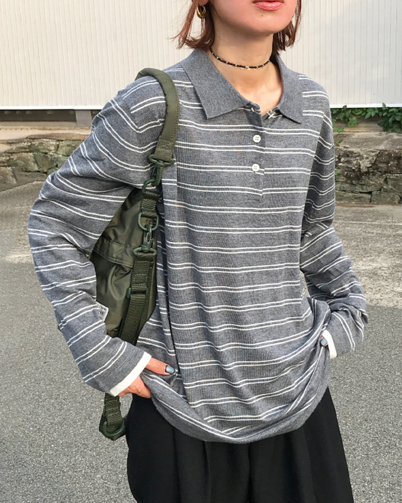 ボーダーポロカラーニット | ファッション通販サイト NUGU