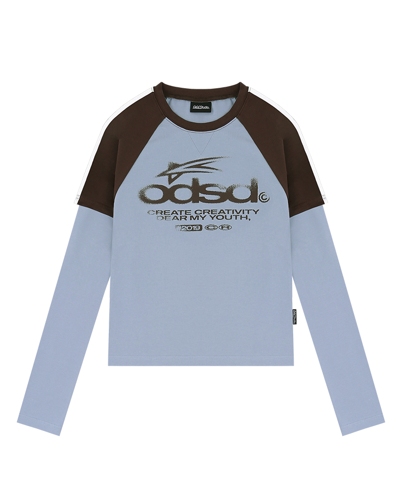 ODSD Raglan Track Semi Crop T-shirt - SKY BLUE / BROWN