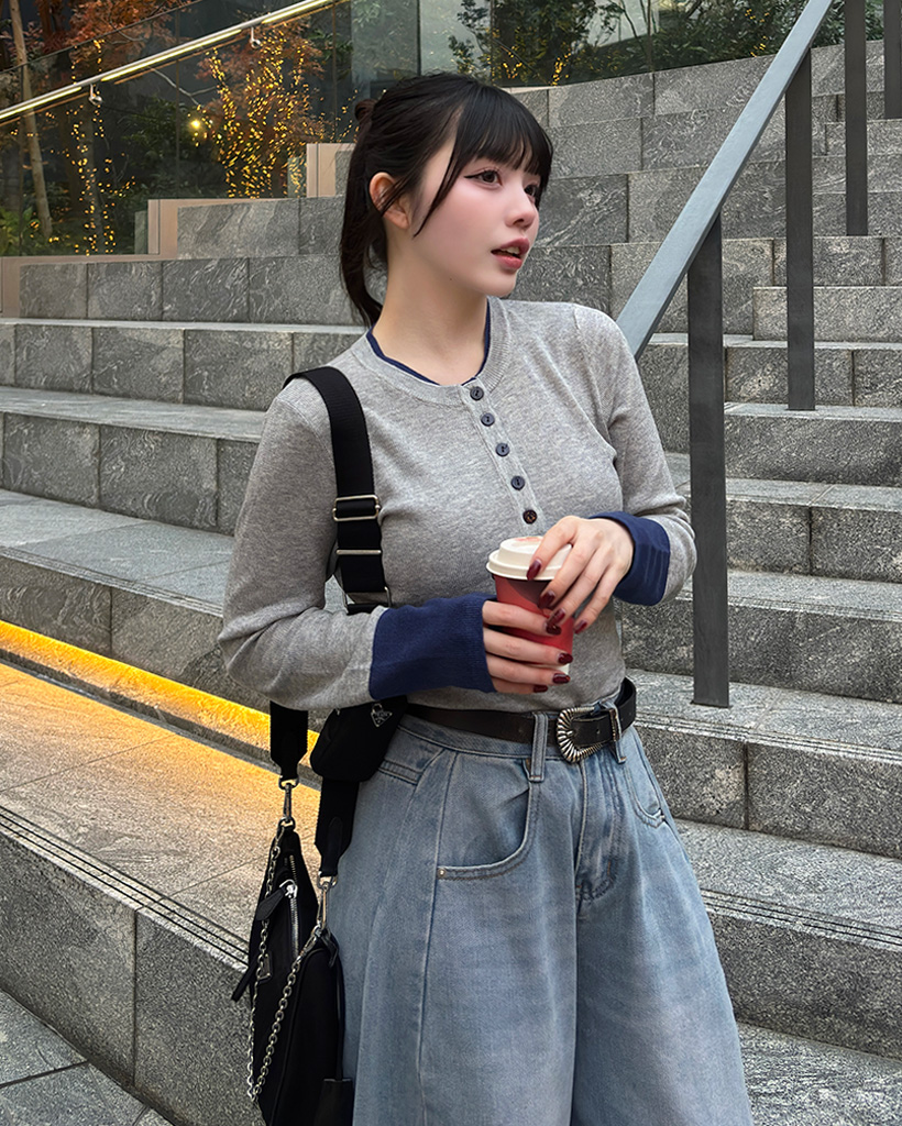 ハーフオープンロングスリーブTシャツ