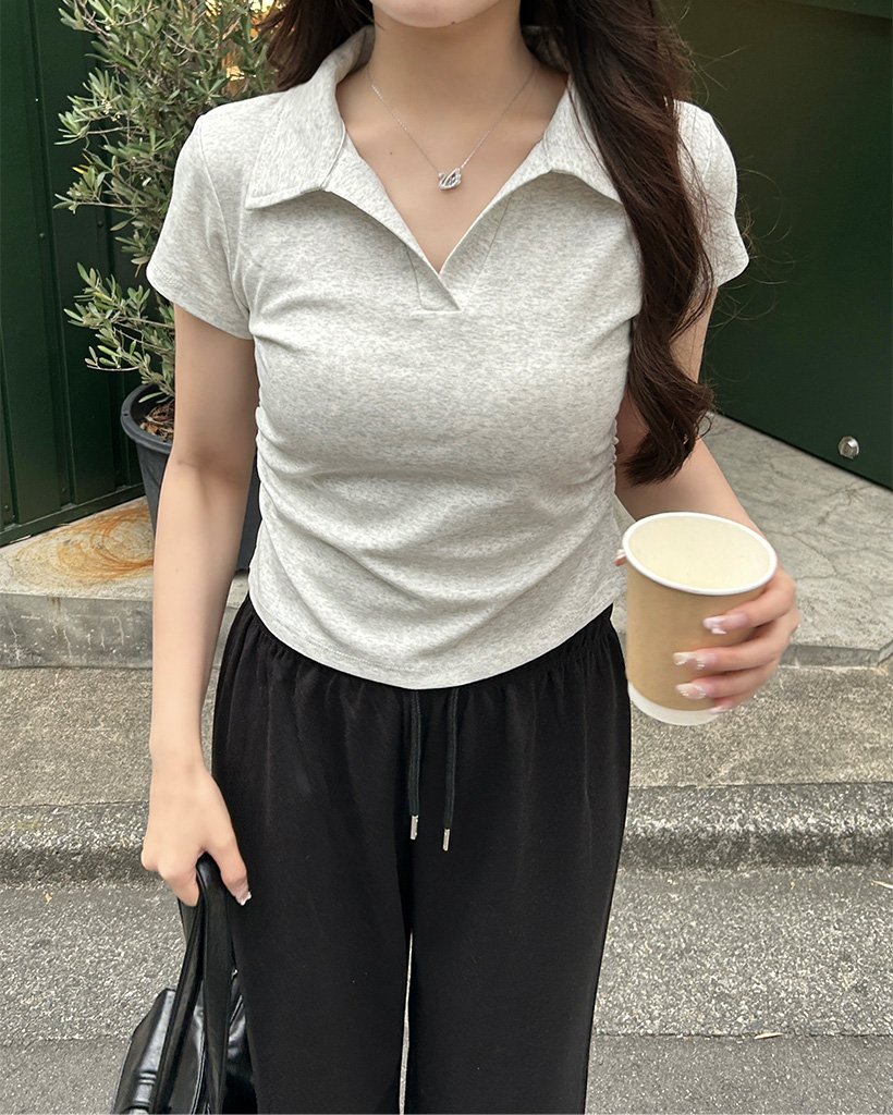 オープンカラーシャーリングハーフTシャツ