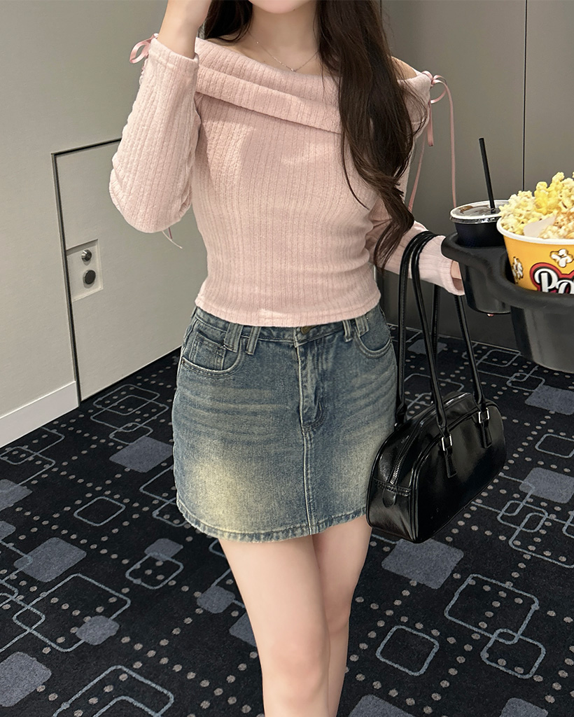 ヴィンテージウォッシュデニムミニスカパン