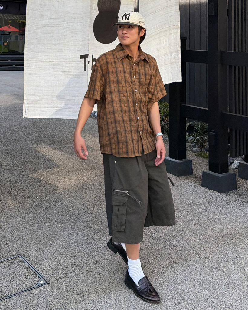 （ユニセックス）タータンチェックハーフスリーブシャツ