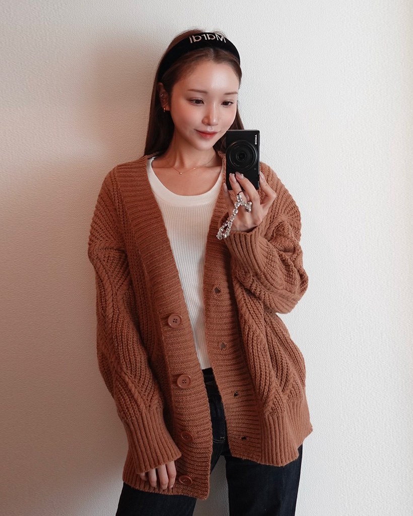 オーバーサイズウェーブニットカーディガン