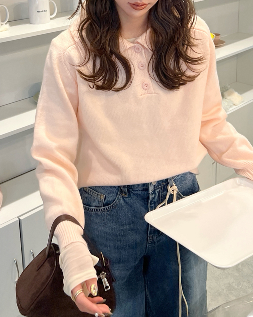 ベーシック襟ハーフオープンニット