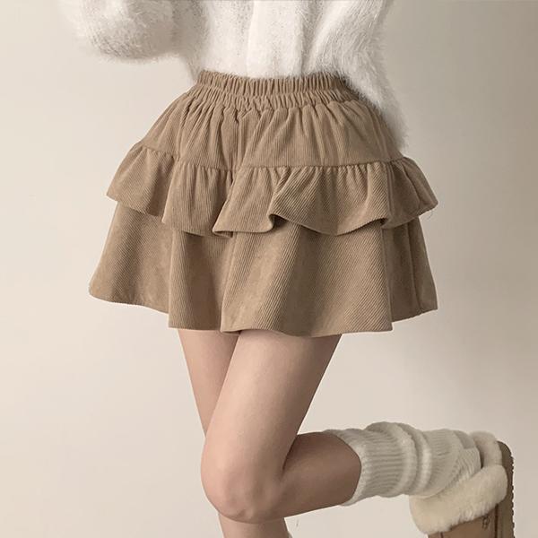 ✨美品✨45R✨コーデュロイ✨イージースカート✨KHAKI コーデュロイティアードミニスカート | ファッション通販サイト NUGU