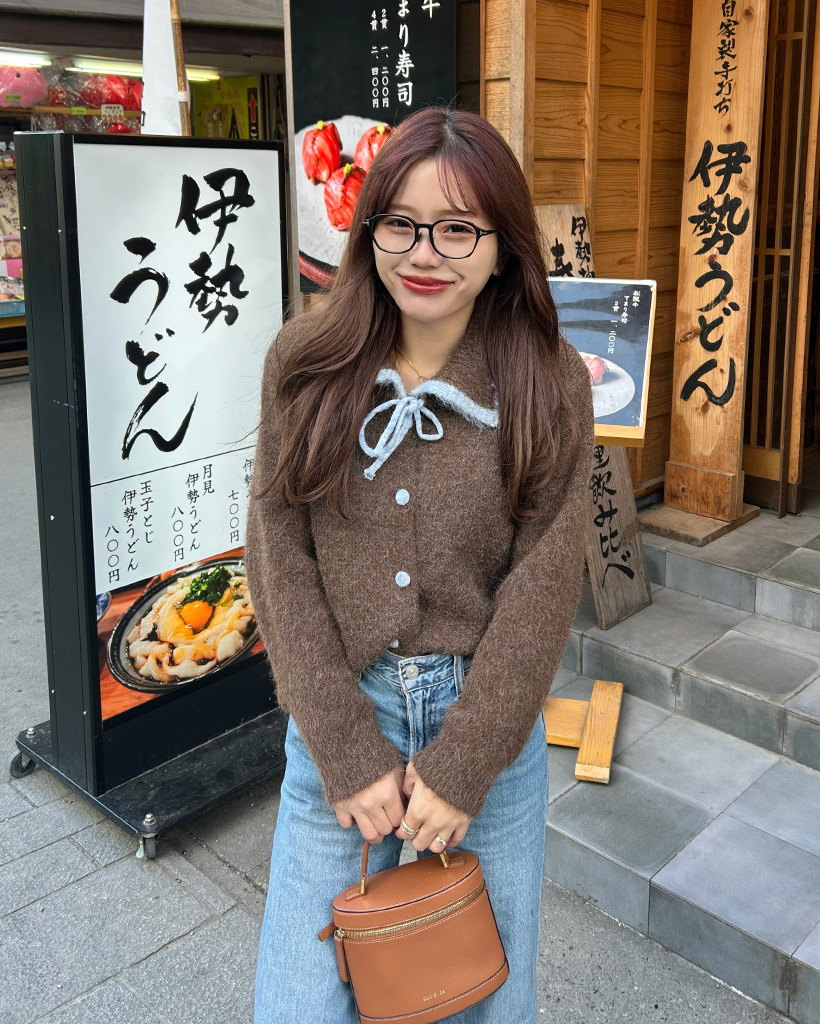 バイカラーリボンニットカーディガン