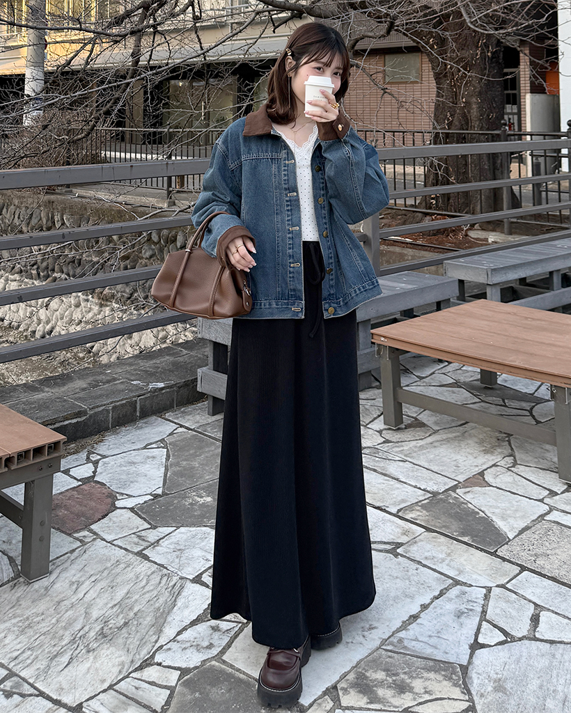 Aラインリブロングスカート