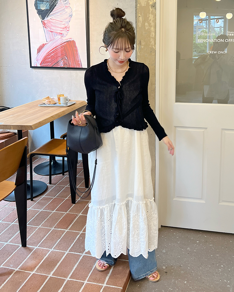 刺繍パンチングポイントロングビスティエワンピース
