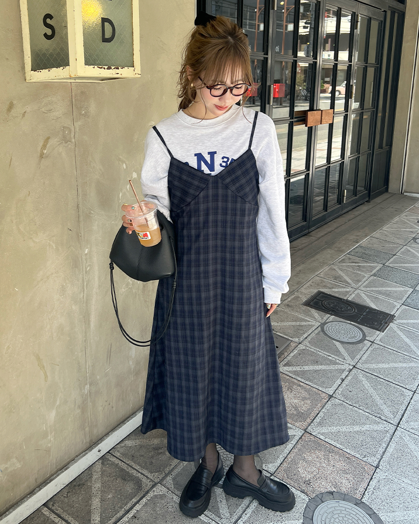 チェックビスチェワンピース