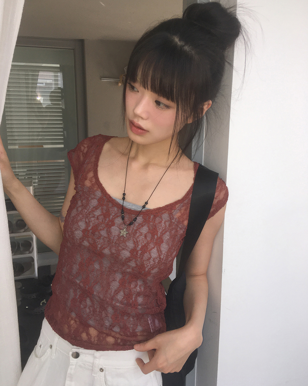シースルーレース半袖Tシャツ