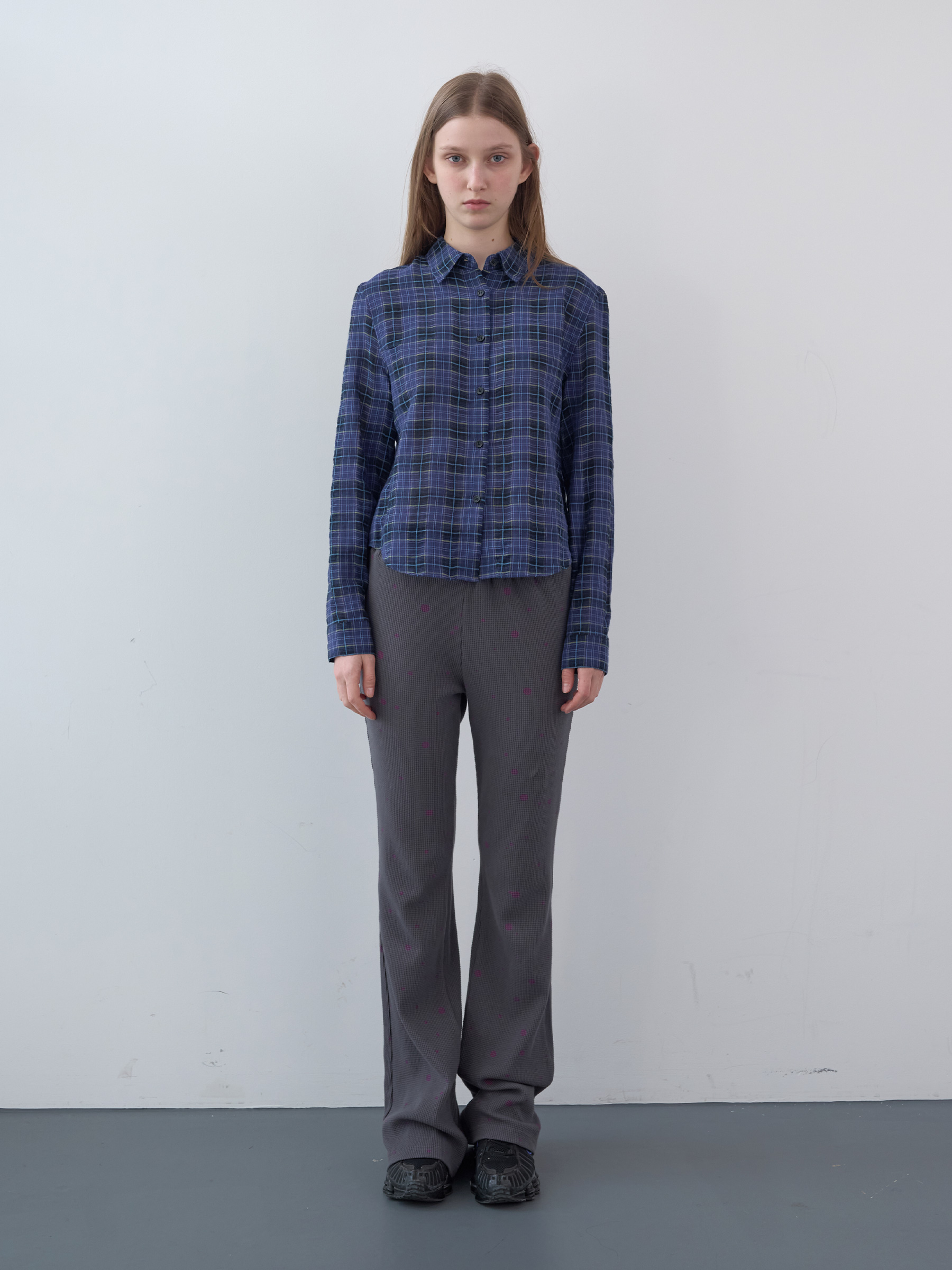 Waffle Dotty Banding Bootcut Pants (Charcoal)