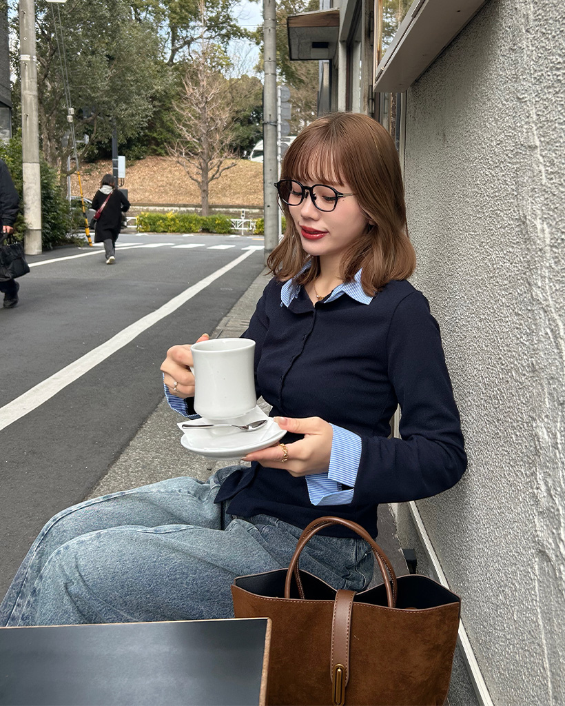 シャツレイヤードボタンカーディガン