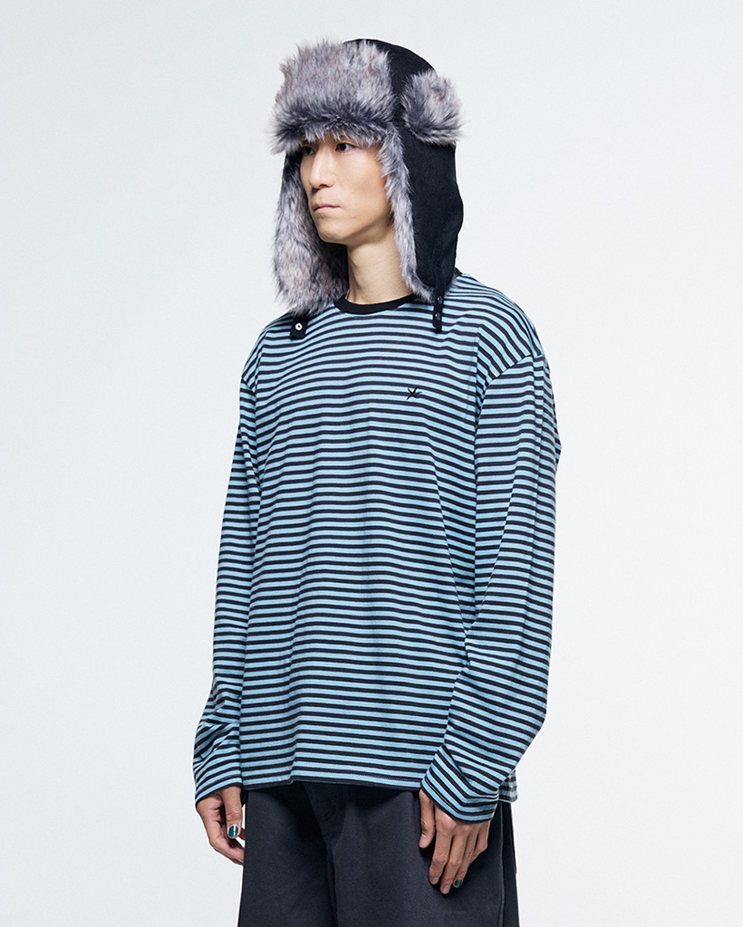 TCM mini logo stripe long sleeve (sky blue/charcoal)