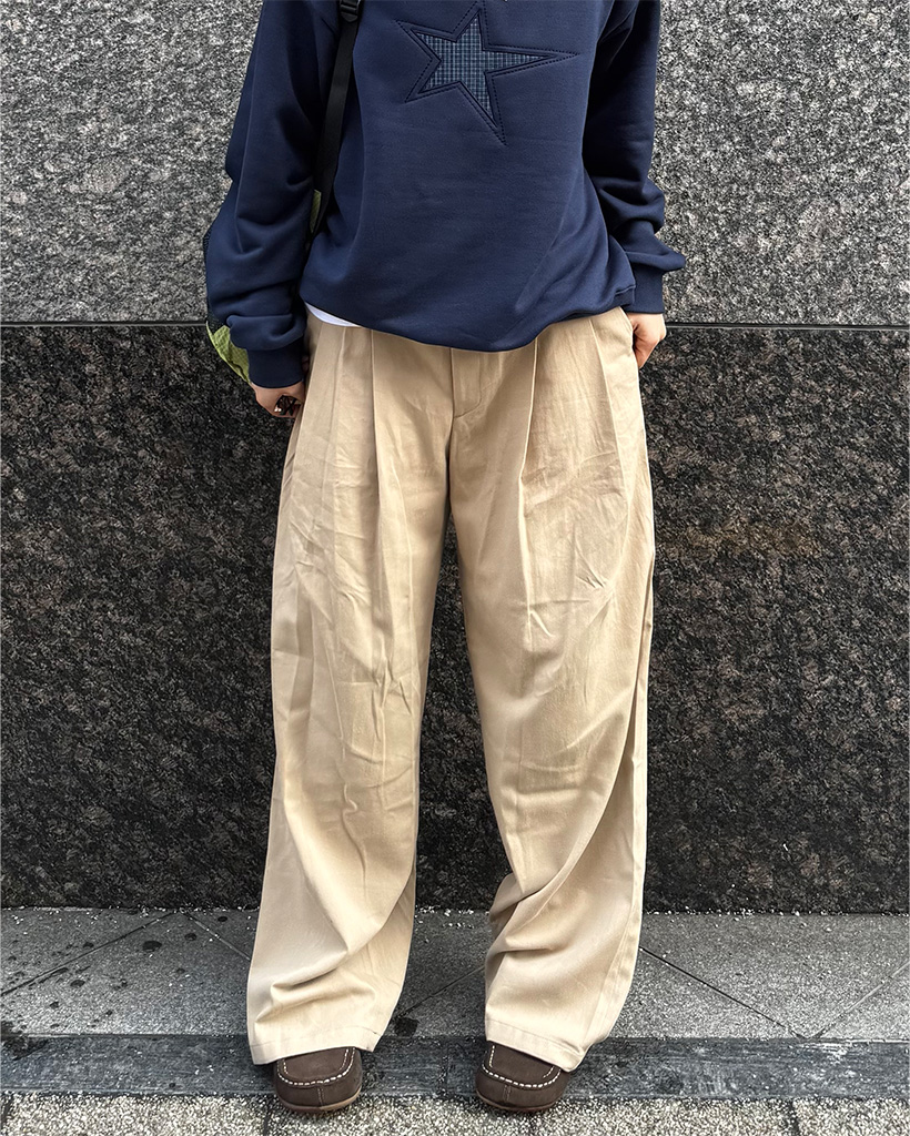 (ユニセックス)ピンタックワイドパンツ